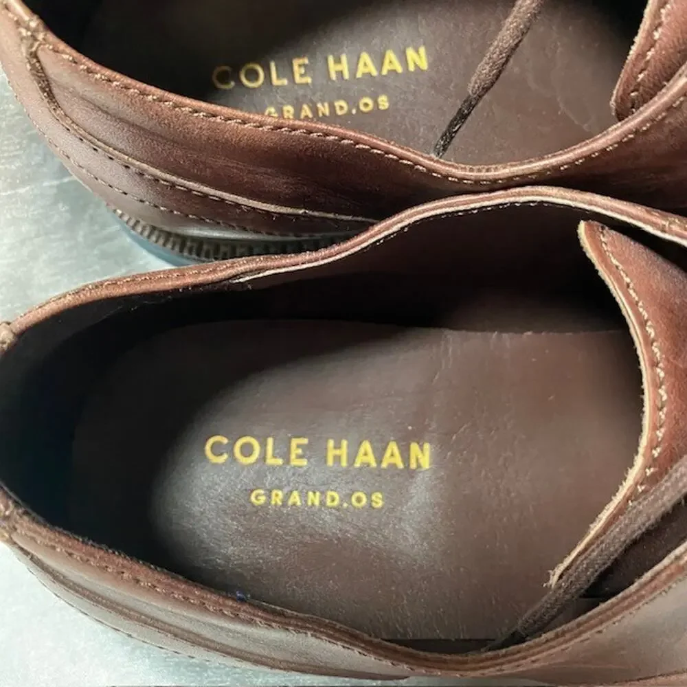 Cole Haan Mens Size 9.5 Grand OS Brown Leather Wingtip Oxford Derby Dress Shoes